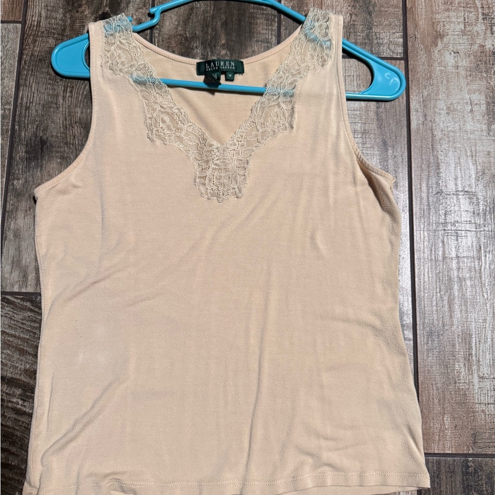 Lauren Ralph Lauren Cream Sleeveless Embellished Fitted Tank Top